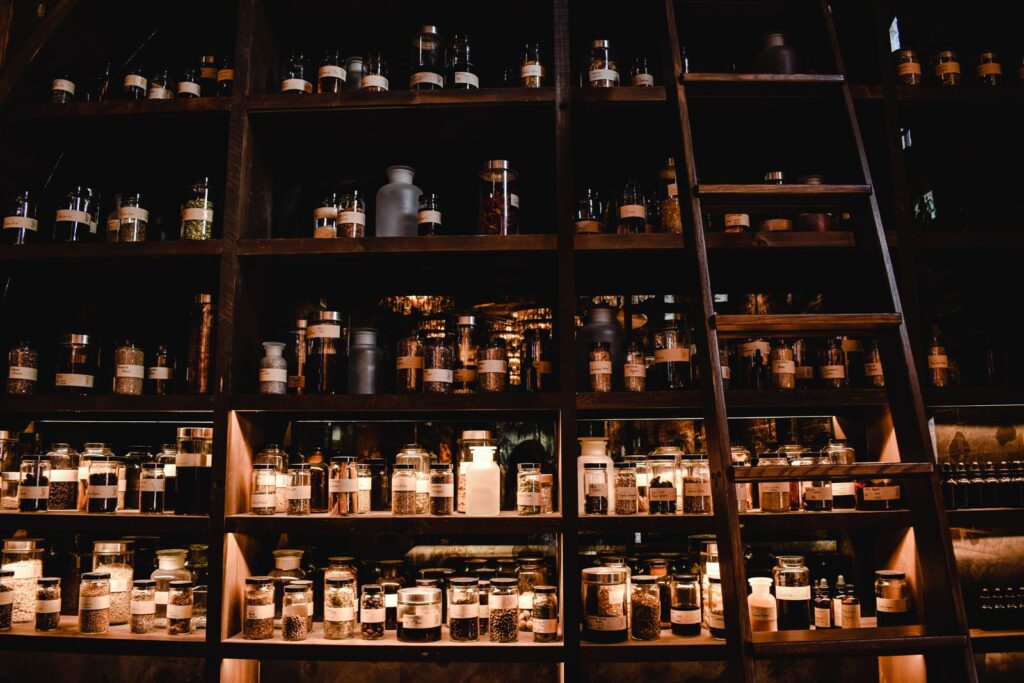 Pharmacy shelves stocked with pharmaceutical products at a supplier in Ethiopia