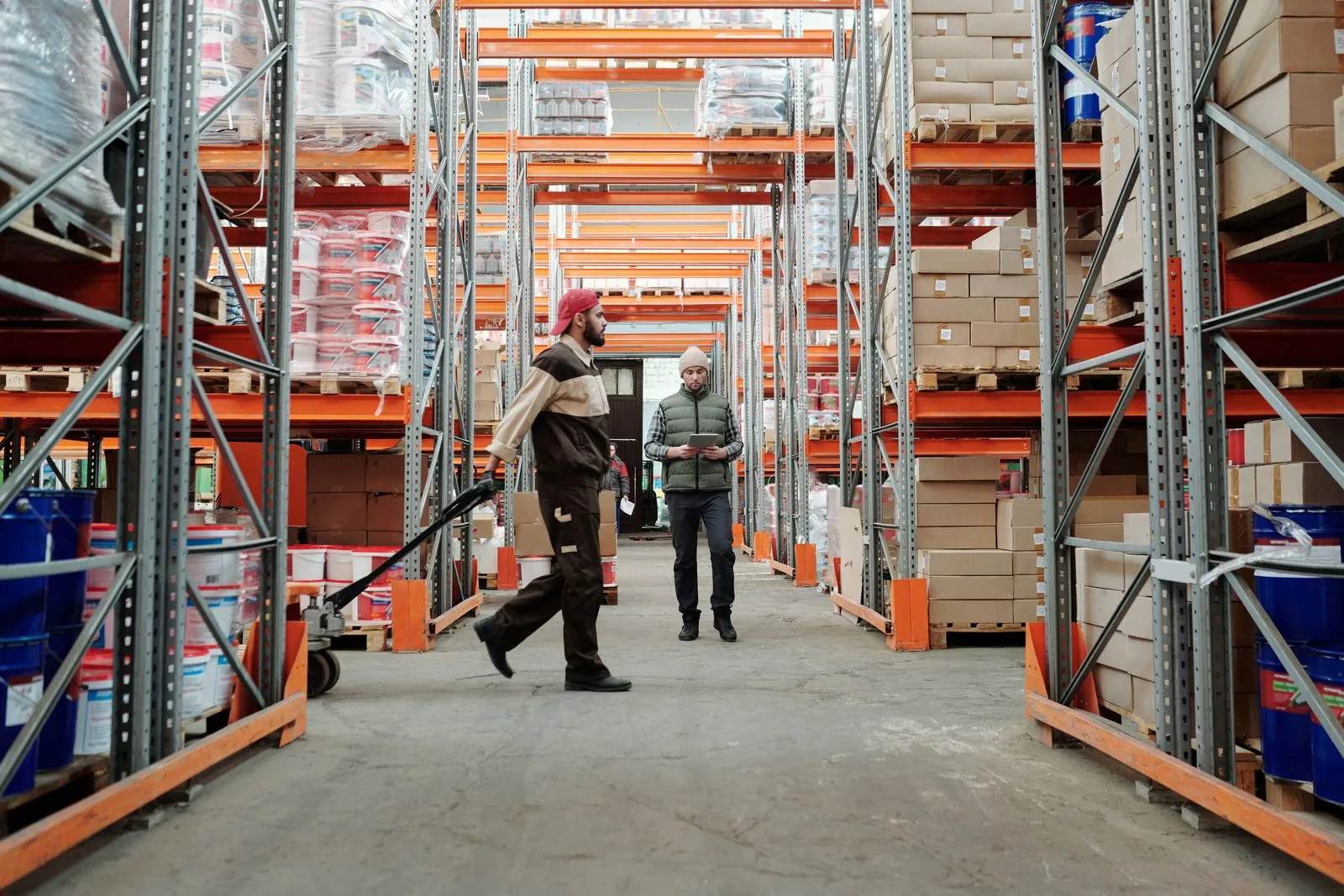 Warehouse aisle with pharmaceutical stock managed by an Ethiopian importer